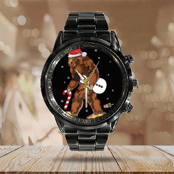 Discover Bigfoot Christmas Funny Winter Boys Men Sasquatch Calendar Steel Band Watch