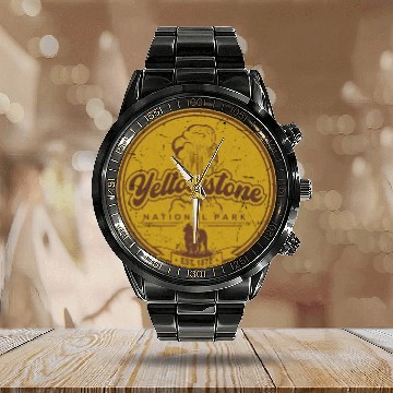 Discover YStone US National Park Bison Buffalo Vintage Calendar Steel Band Watch