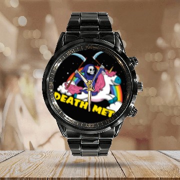 Discover Skeleton Unicorn Rainbow Metal Music Lover Calendar Steel Band Watch
