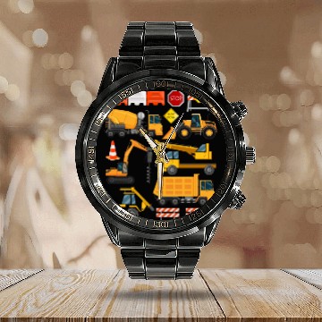 Discover Construction Payloader Tractor Dumptuck Calendar Steel Band Watch