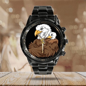 Discover Strong Eagle with Eagle Kid for a Eagle lovers Calendar Steel Band Watch
