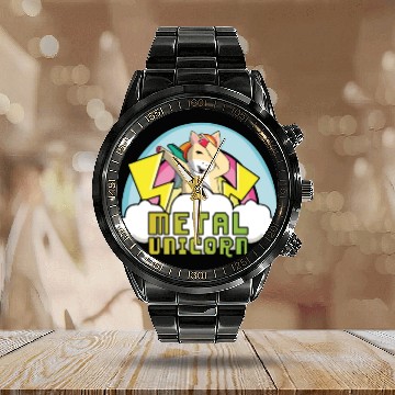 Discover Dabbing Dab Unicorn Rainbow Metal Music Heavy Rock Calendar Steel Band Watch