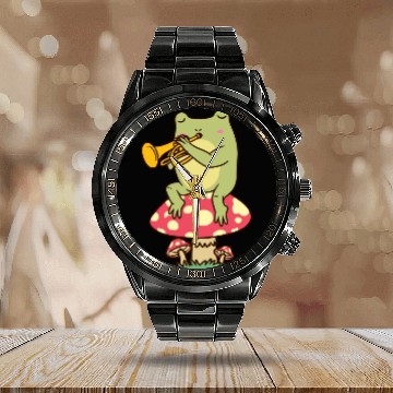 Discover Frog On Mushroom Trumpeter Trumpet Player Calendar Steel Band Watch