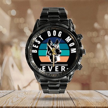 Discover Best dog mom ever retro vintage sunset w Calendar Steel Band Watch