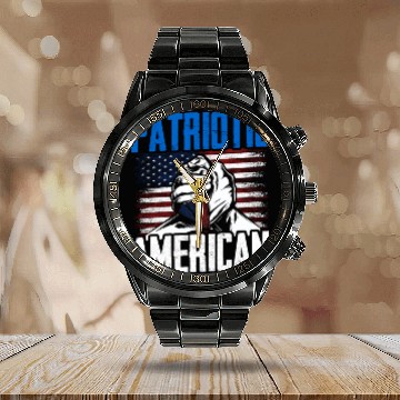 Discover Patriotic American US Patriot USA Calendar Steel Band Watch