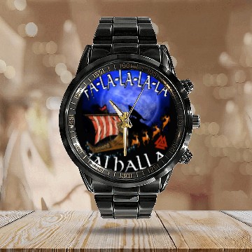 Discover Fa La La La Valhalla Christmas Dragon Ship Vikings Calendar Steel Band Watch
