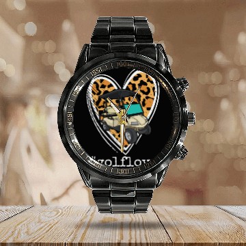 Discover Golf Love Cart Golfing Caddy Golf Player Leopard H Calendar Steel Band Watch