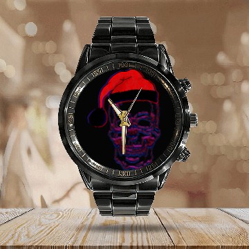 Discover Christmas Skull Calendar Steel Band Watch