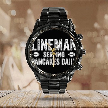 Discover Football Lineman Serving Pancakes Daily Calendar Steel Band Watch