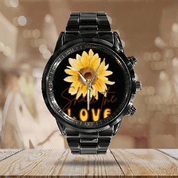 Discover Share The Love Sunflower Calendar Steel Band Watch