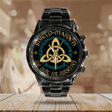 Discover Shield-Maiden Celtic Knot Vikings Viking Calendar Steel Band Watch