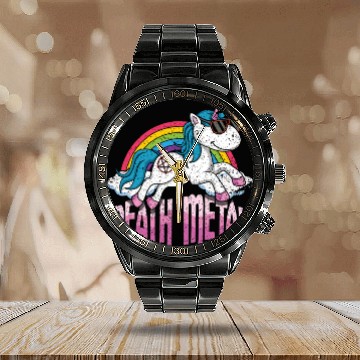 Discover Rainbow Unicorn Love Metal Music Heavy Rocker Calendar Steel Band Watch