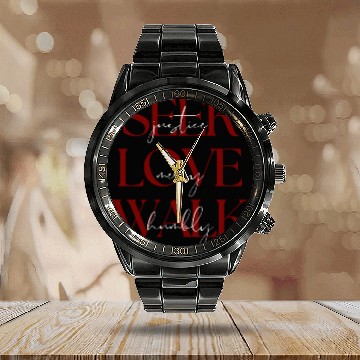 Discover Seek Justice, Love Mercy, Walk Humbly Bible Verse Calendar Steel Band Watch