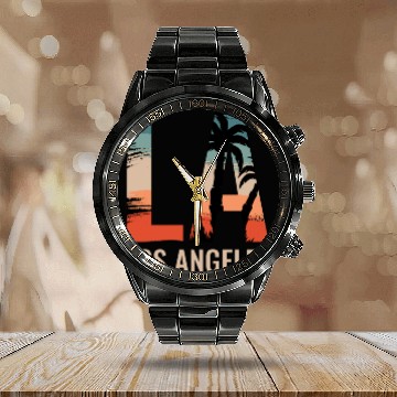 Discover Los Angeles LA California Gift Calendar Steel Band Watch