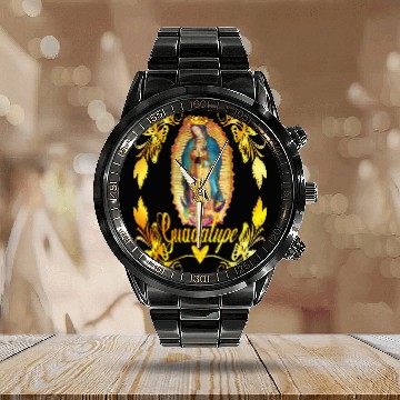 Discover Our Lady Guadalupe Virgin Mary Catholic Decor Calendar Steel Band Watch