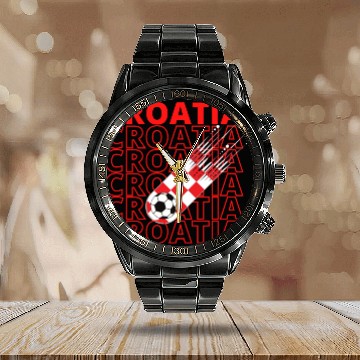 Discover World Croatia Soccer Vintage Calendar Steel Band Watch