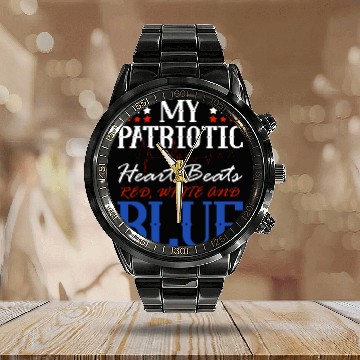 Discover My Patriotic Heart Beats Red White and Blue 4th Calendar Steel Band Watch