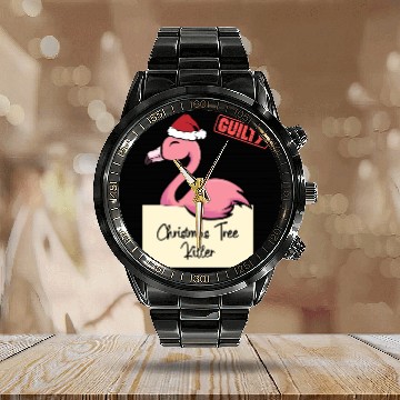 Discover Flamingo christmas funny prison Calendar Steel Band Watch