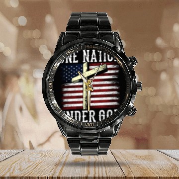 Discover One Nation Under God America US USA American Calendar Steel Band Watch