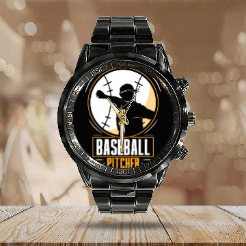Discover Baseball Pitcher Hobby Player Sayings Calendar Steel Band Watch