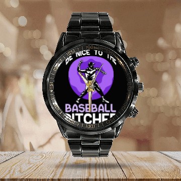 Discover Be Nice To The Baseball Pitcher Hobby Player Calendar Steel Band Watch