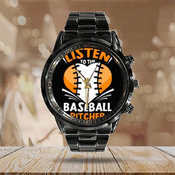 Discover Listen To The Baseball Pitcher Player Hobby Calendar Steel Band Watch