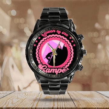 Discover Queen Of The Camper Camping Camp Lover Campsite Calendar Steel Band Watch