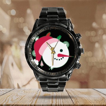 Discover Snowman Face Smiling Christmas Calendar Steel Band Watch