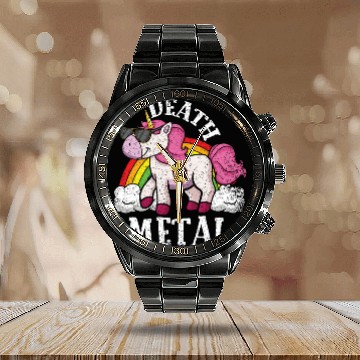 Discover Rainbow Unicorn Rocker Love Metal Music Heavy Rock Calendar Steel Band Watch