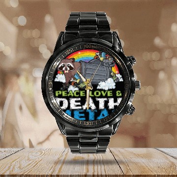 Discover Trash Racoon Love Peace Metal Music Heavy Rock Calendar Steel Band Watch