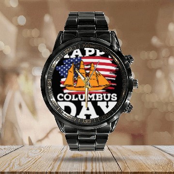 Discover Columbus Day 1492 Calendar Steel Band Watch