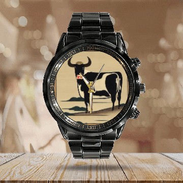 Discover Ukiyo-e Cow, Japanese Print Calendar Steel Band Watch