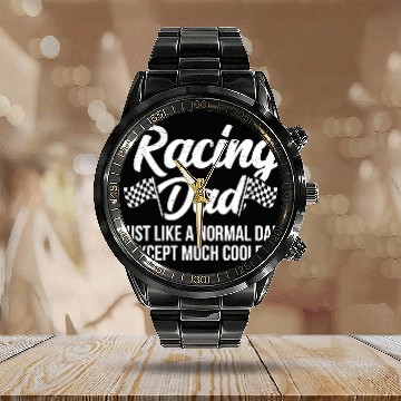 Discover Pit Crew Calendar Steel Band Watch Checkered Flag Calendar Steel Band Watch Car Racing