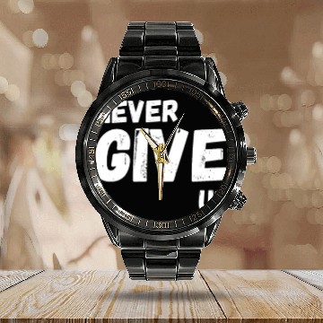 Discover Never Give Up Calendar Steel Band Watch