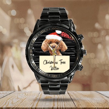 Discover poodle christmas funny prison Calendar Steel Band Watch