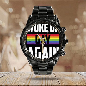 Discover Funny Lgbt Rainbow Flag Woke Up Gay Again Calendar Steel Band Watch