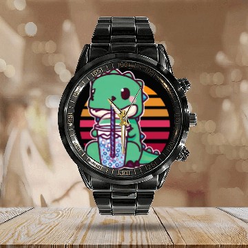 Discover Dinosaur drinks bubble tea Calendar Steel Band Watch