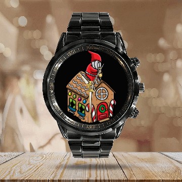 Discover Christmas Gnome Gingerbread House Candy Cane Calendar Steel Band Watch