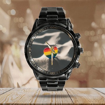 Discover LGBTQ Pride Love Heart in Sand Calendar Steel Band Watch