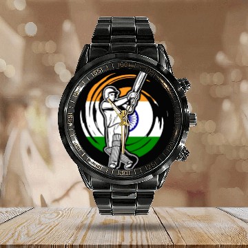Discover India Cricket Player Calendar Steel Band Watch