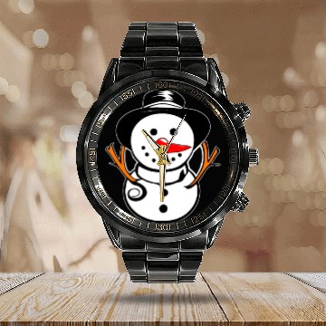 Discover Cute Snowman With Carrot Nose And Hat Calendar Steel Band Watch