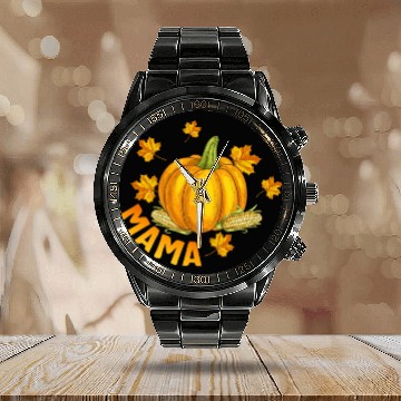 Discover Halloween Thanksgiving Calendar Steel Band Watch, Mama Pumpkin