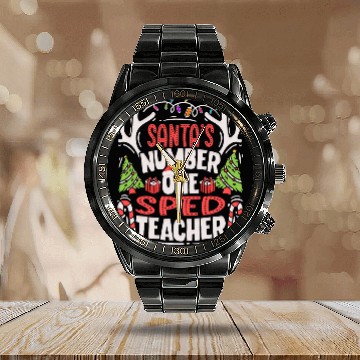 Discover Santas Number One SPED Teacher Special Education Calendar Steel Band Watch