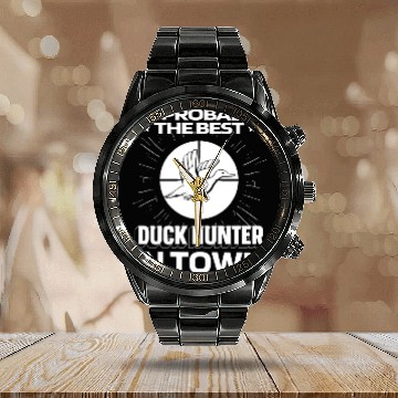 Discover Duck Hunting Funny Calendar Steel Band Watch