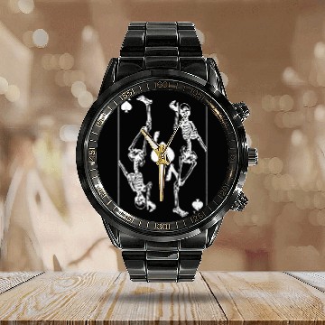 Discover Skeletons Ace Of Spades Poker Card Gambling Calendar Steel Band Watch