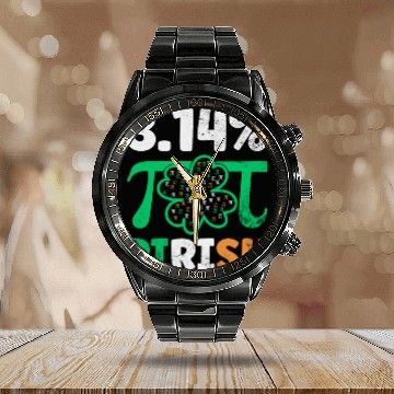 Discover 3.14% PIrish Funny St. Patricks Math Geek Pi Day Calendar Steel Band Watch
