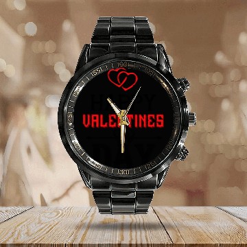 Discover Funny happy valentines day couple Calendar Steel Band Watch