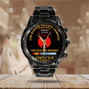 Discover Army 2nd Ranger Inf Company 7th ID w KOREA SVC Calendar Steel Band Watch