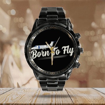 Discover Born To Fly Airline Pilot Aviation Calendar Steel Band Watch