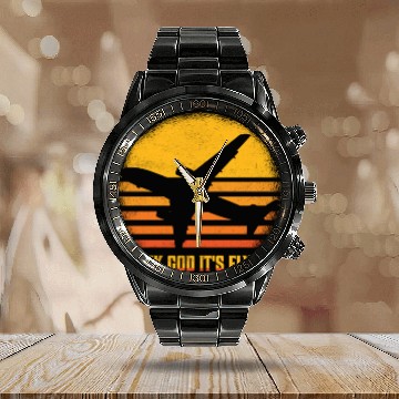 Discover Thank God It's Flyday! Aviation Pilot Airline Calendar Steel Band Watch
